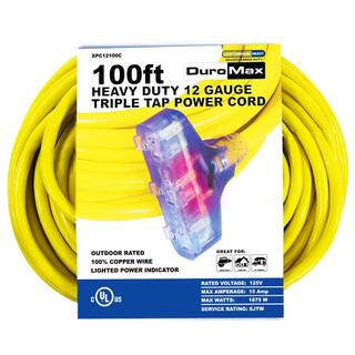 DUROMAX 100 ft. 12 Gauge Portable Generator Triple Tap Extension Power Cord XPC12100C