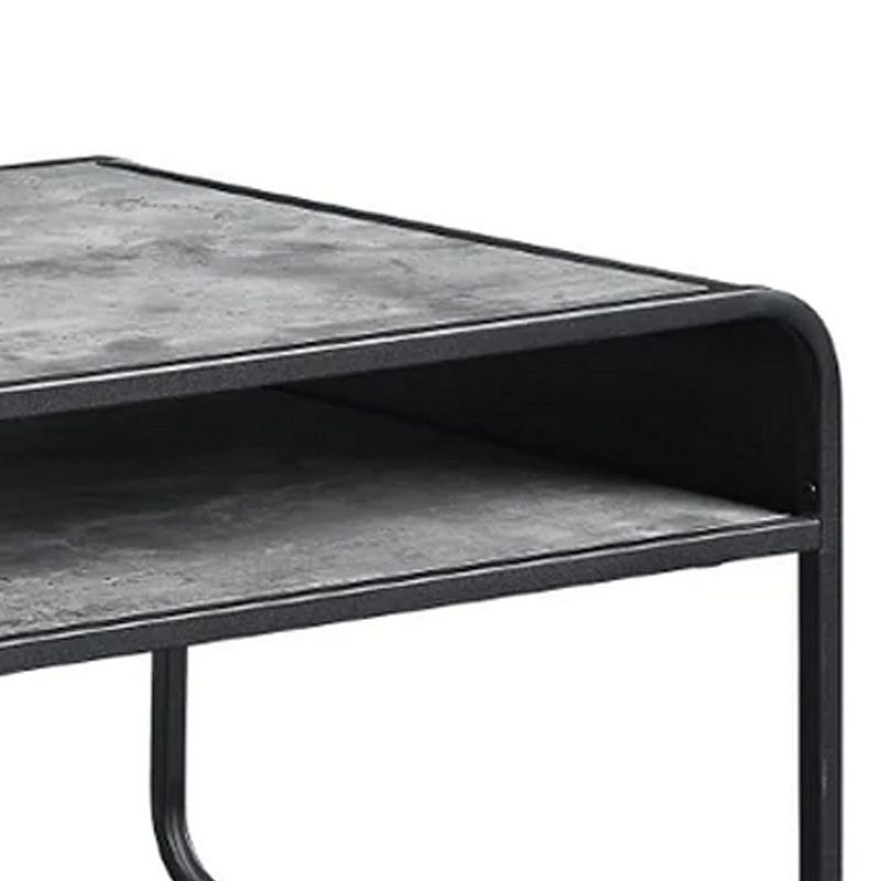 Ish 42 Inch Modern Coffee Table with Curved Edge Design， Wood， Gray， Black