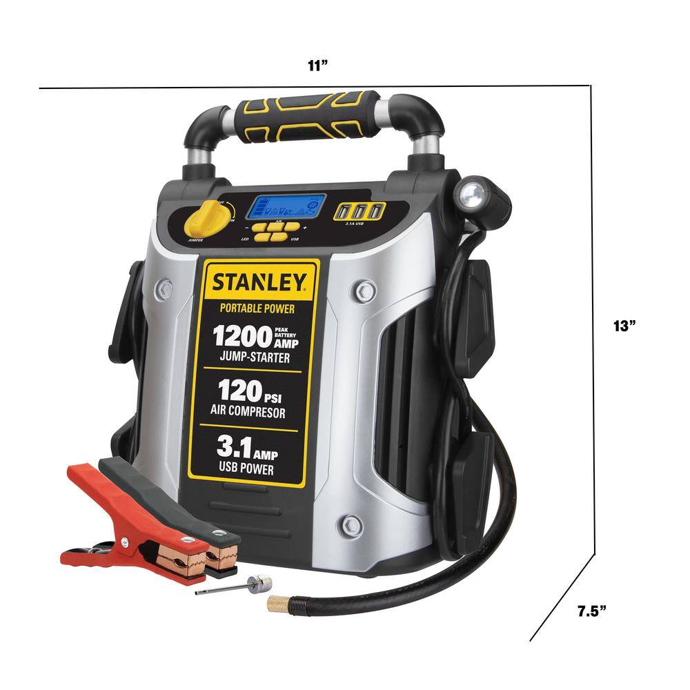 Stanley 1200 Peak Amp Portable Car Jump Starter with 120 PSI Digital Air Compressor J5C09D