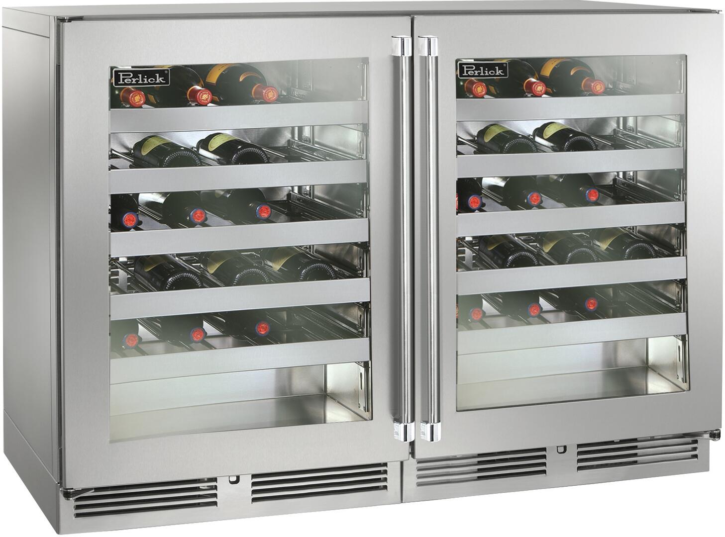 Perlick 48 Inch Signature Series Stainless Steel Wine Cooler Pair with HP24WS43L Left Hinge Glass Door Wine Cooler and HP24WS43R Right Hinge Solid Glass Wine Cooler