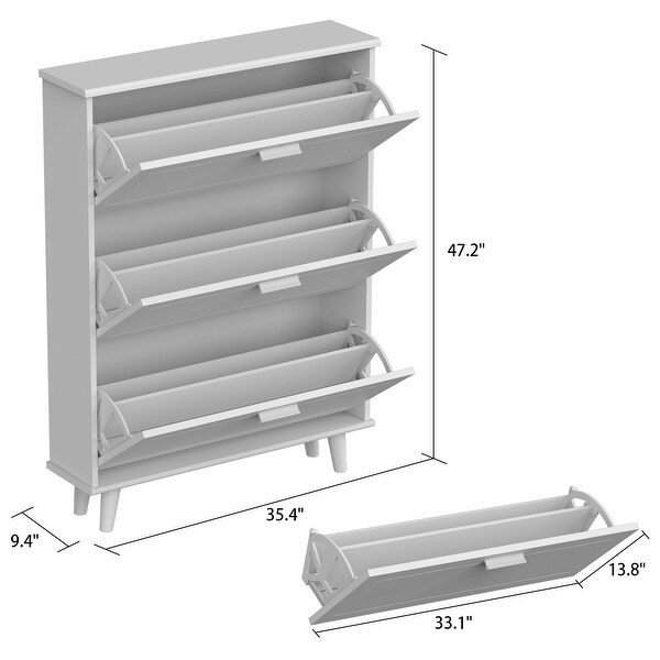 35.4W Shoe Cabinet 3 Drawers Shoe Cabinet Retro - - 35444592