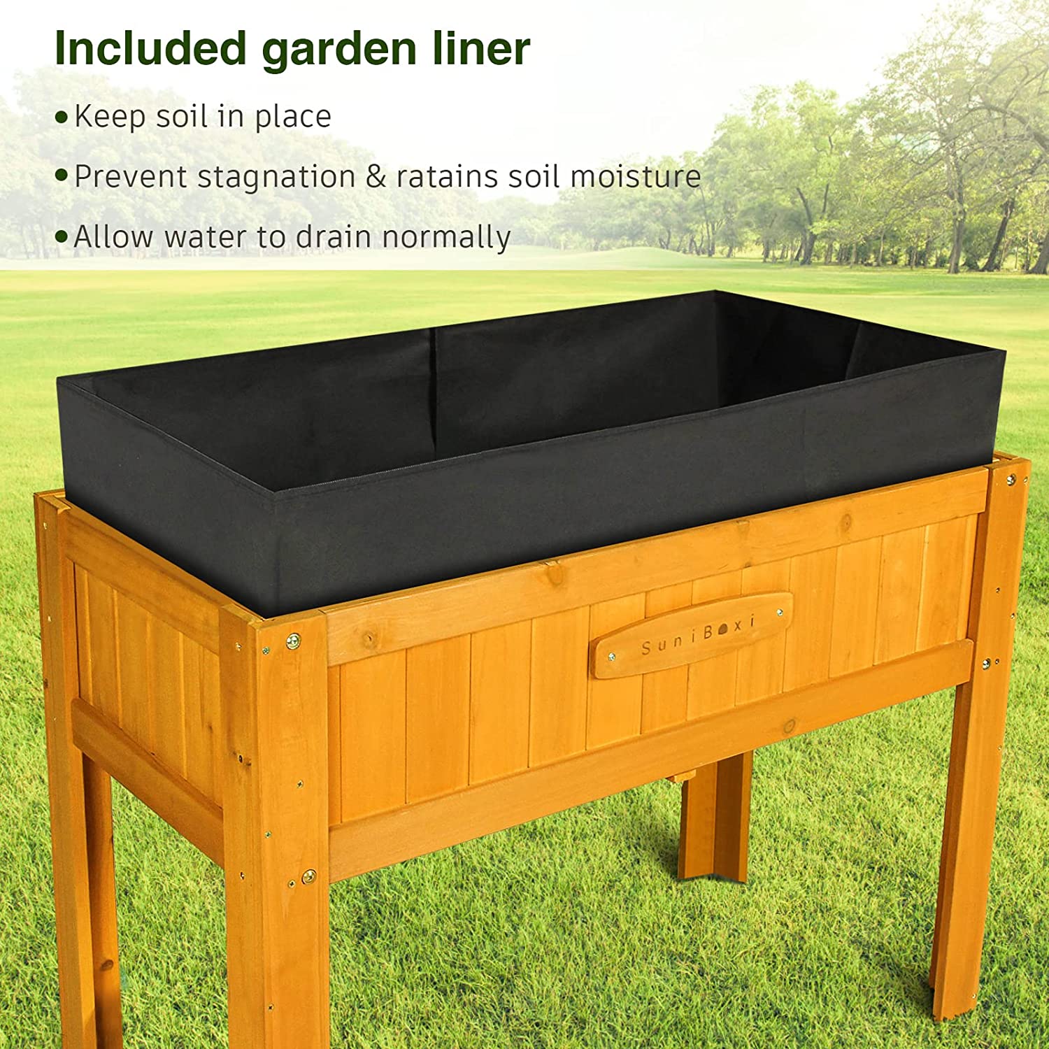 SuniBoxi Raised Garden Bed 46x22x33in – Elevated Wooden Planter Box Outdoor with Legs for Vegetables Flowers Herbs, Outdoor Gardening Backyard Patio