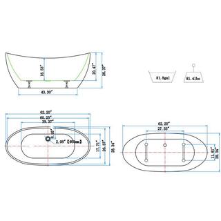 Mokleba Minimalist 62 in. Acrylic Freestanding Bathtub cUPC Certificated Slipper with Polished Chrome Drain Soaking Tub in White BTHD00191067262