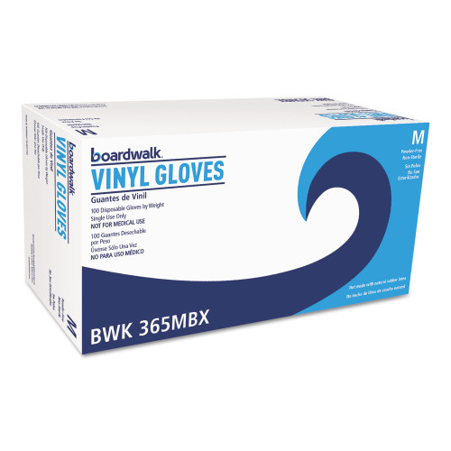 Boardwalk General Purpose Vinyl Gloves， Powder/Latex-Free， 2.6 mil， Medium， Clear， 100/Box， 10 Boxes/Carton (365MCT)