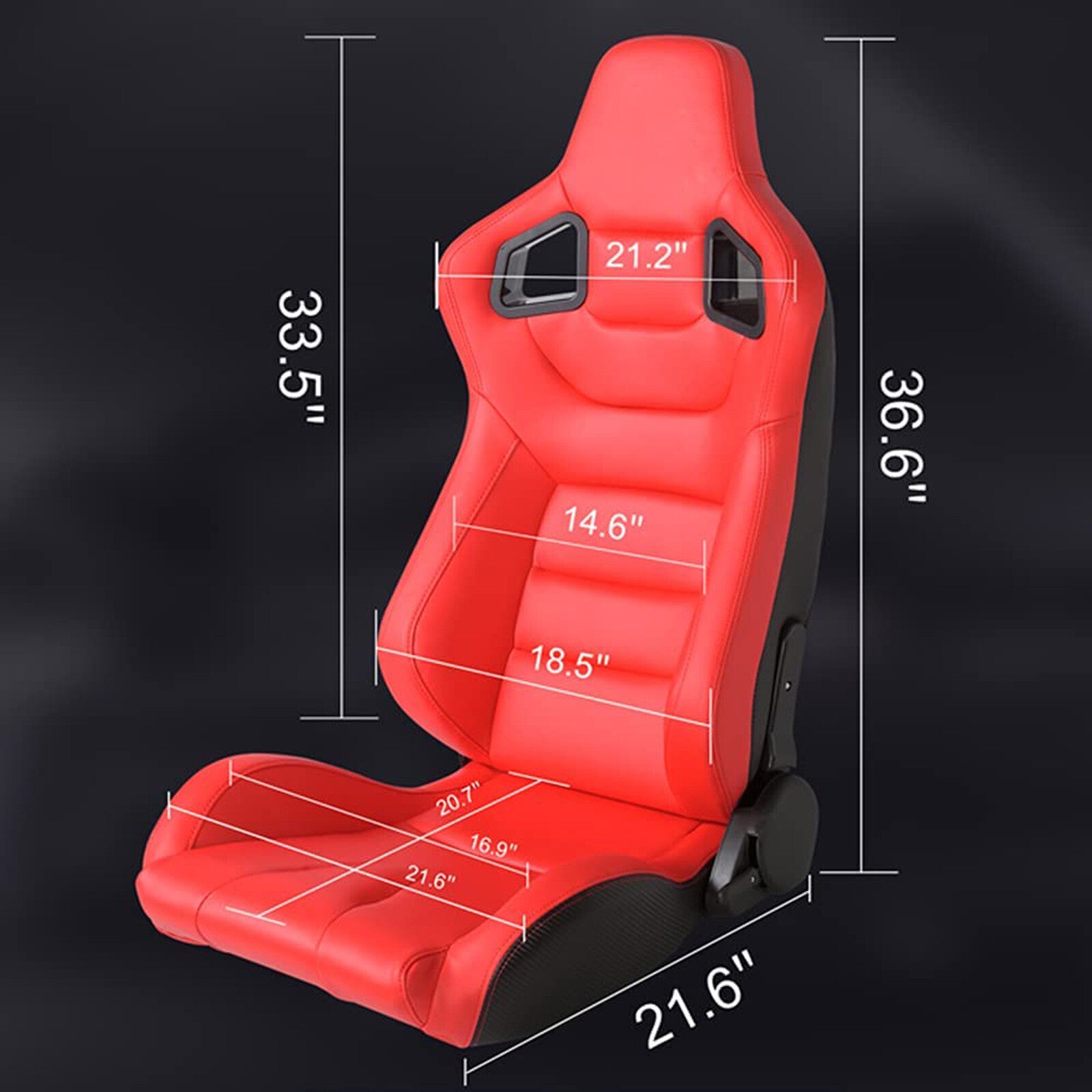 OVERDRIVE Modern Racing Seat Red Carbon Leather， Reclining Design and Front-Back Adjustable