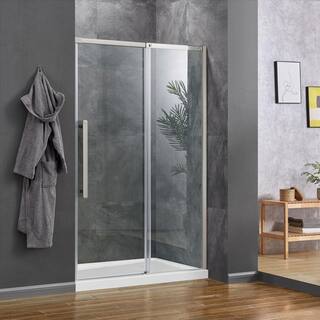 Glacier Bay Tidal 48 in. W x 78.74 in. H Sliding Semi Frameless Shower Door in Nickel GBSH152