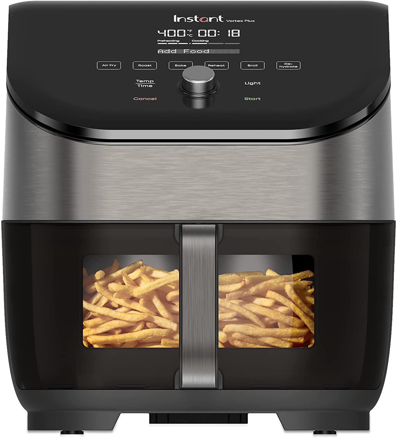 Instant Vortex Plus 6-Quart Air Fryer Oven， From the Makers of Instant Pot with Odor Erase Technology， ClearCook Cooking Window， App with over 100 Recipes， Single Basket， Stainless Steel