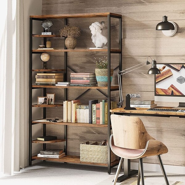 Industrial Bookcases and Bookshelves Corner Shelf 8 Tiers Rustic Storage Rack Plant Stand Corner Ladder Shelf - as picture