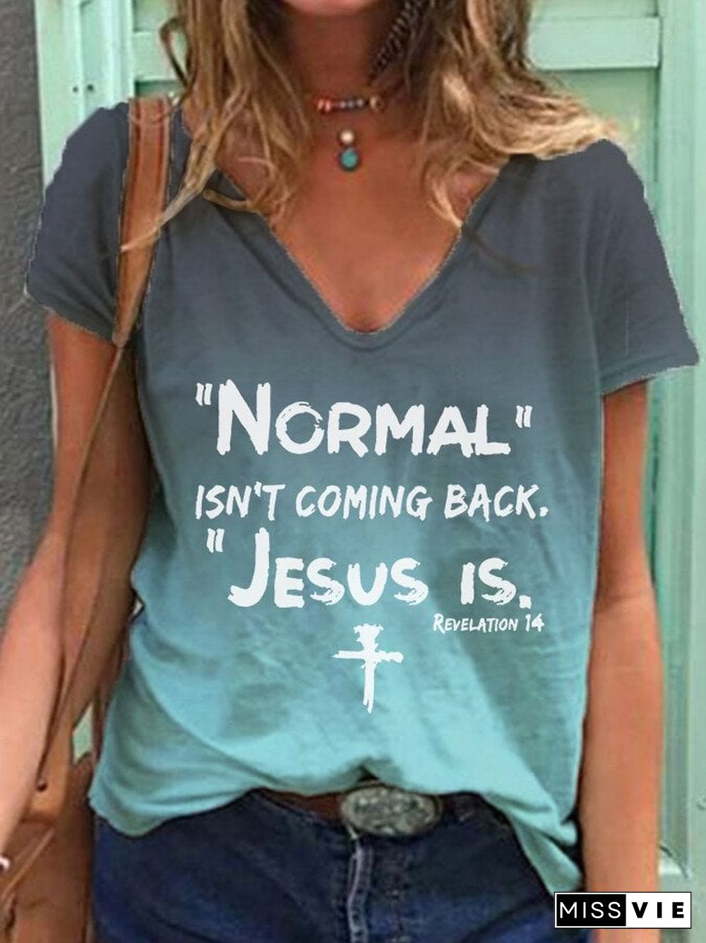 Women's NORMAL ISN'T COMING BACK JESUS IS cross gradient T-shirt