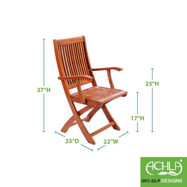 Achla Designs Eucalyptus Arm Chair Indoor outdoor Natural Oil Finish Foldable Sustainably Harvested Wood