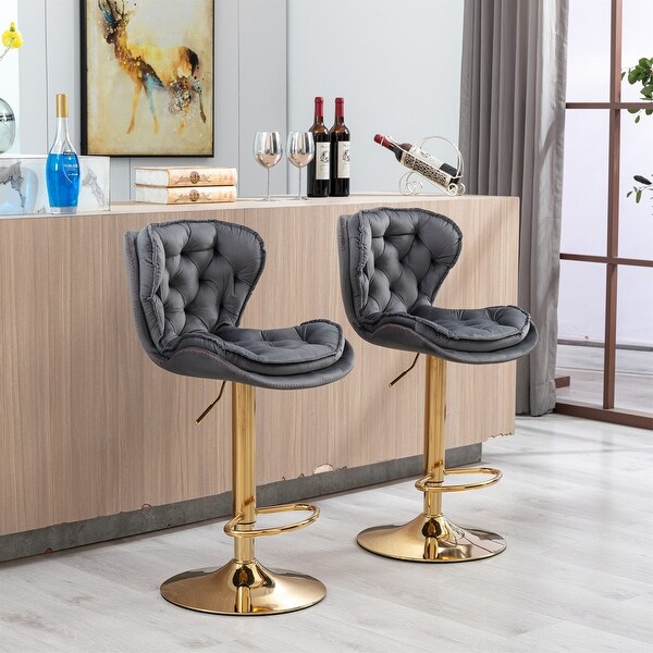 2Pc Bar Stools with Footrest Swivel Height Adjustable Velvet Bar Stool