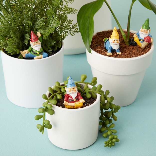 Juvale 4 Pieces Mini Garden Gnomes Outdoor Fairy Miniature Statue Accessories Set Decorations In Funny Poses Yard Ornaments For Yoga Gifts Planter