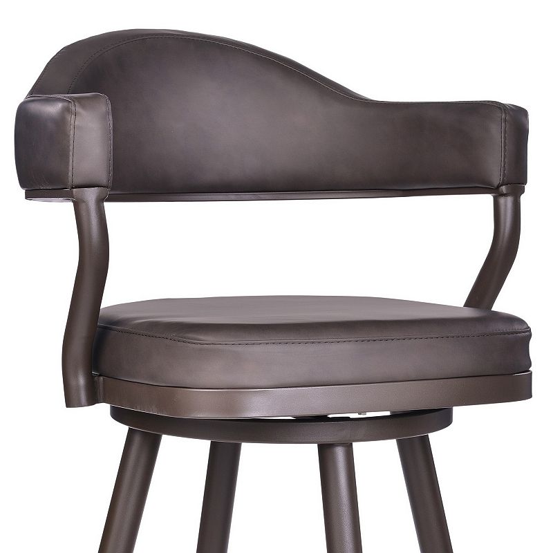 Faux Leather Barstool with Open Camelback Design， Brown