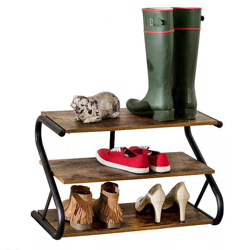 Honey-Can-Do Rustic Z-Frame 3-Tier Shoe Rack