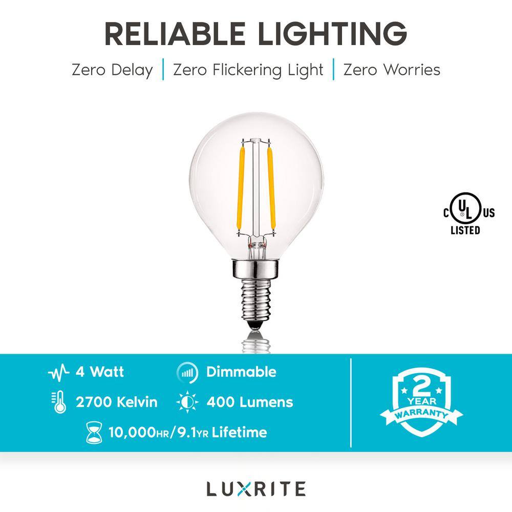 LUXRITE 40-Watt Equivalent G16.5 Dimmable Edison LED Bulbs UL Listed 2700K Warm White (4-Pack) LR21610-4PK