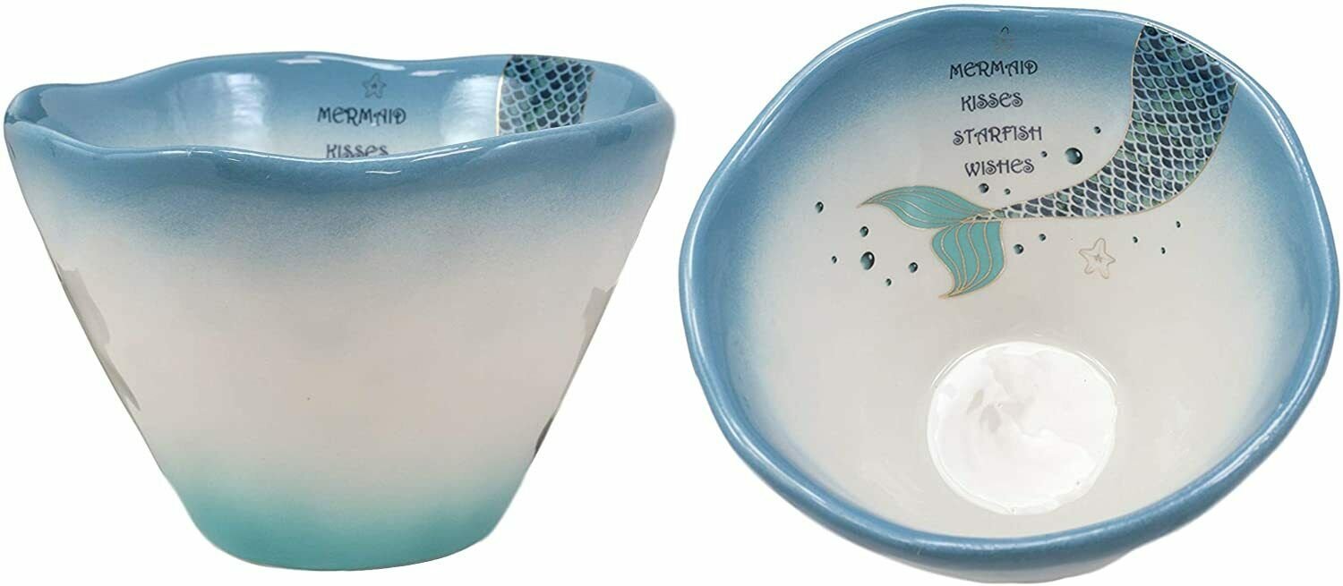 1 Mermaid Kisses Starfish Kisses Ceramic Soup Rice Bowls With Wavy Lip Set Of 2 EBR02