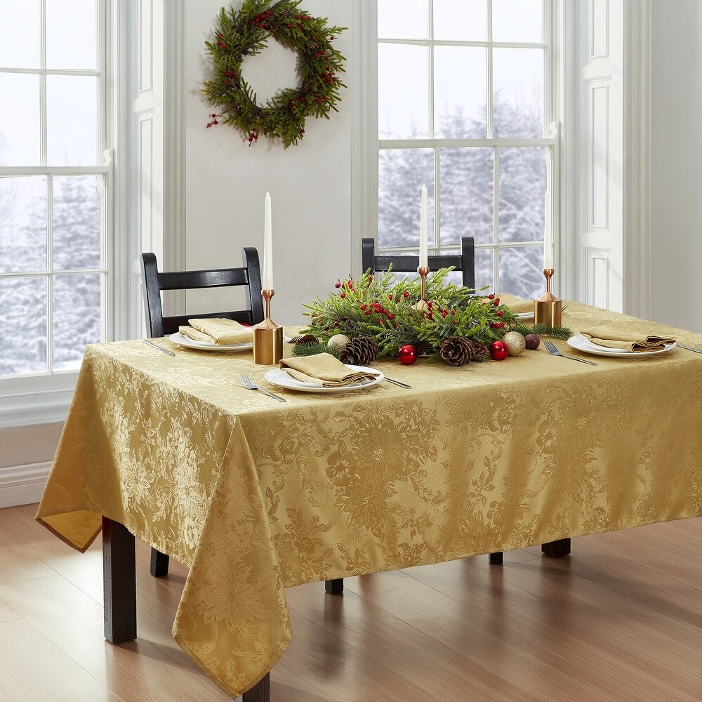 Porch   Den Prahl Jacquard Poinsettia Tablecloth