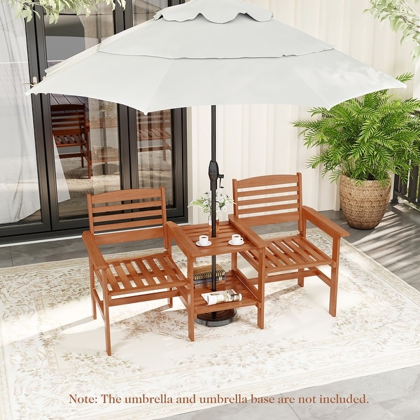 Gymax Outdoor Patio Loveseat w/ Coffee Table and Umbrella Hole for