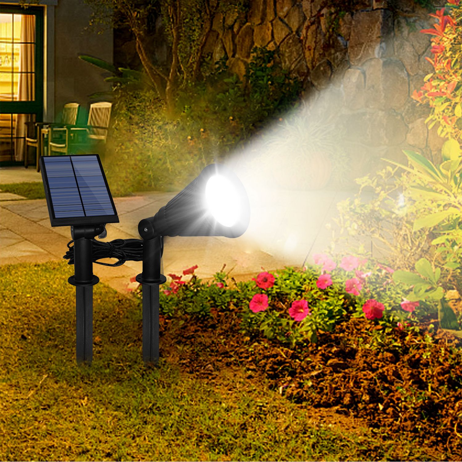 iMountek Solar Powered Spotlight Outdoor Dusk To Dawn Light Wall Path Lawn Garden Lamp Waterproof