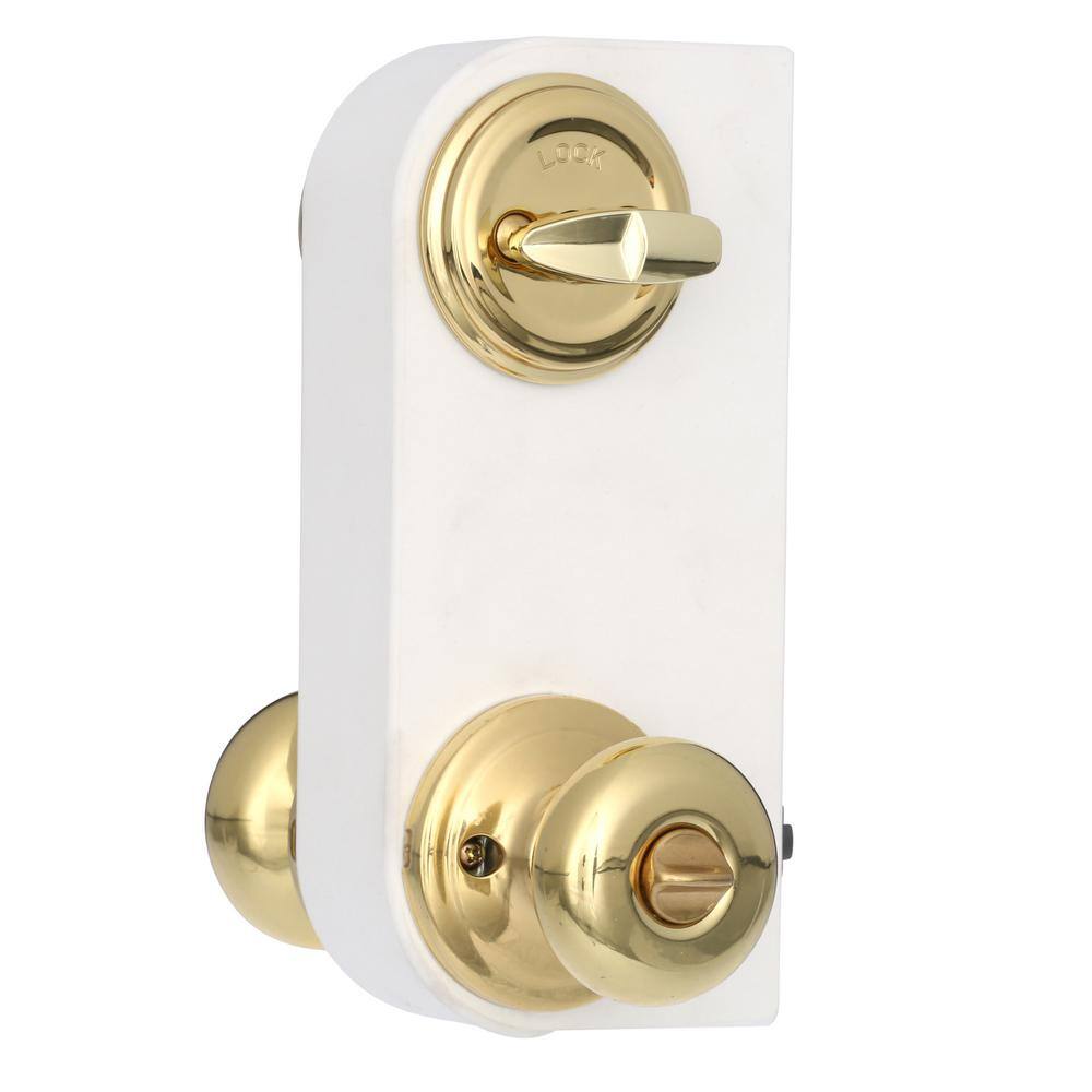 Kwikset Juno Polished Brass Exterior Entry Door Knob and Single Cylinder Deadbolt Combo Pack Featuring SmartKey Security 991J 3 SMT CP