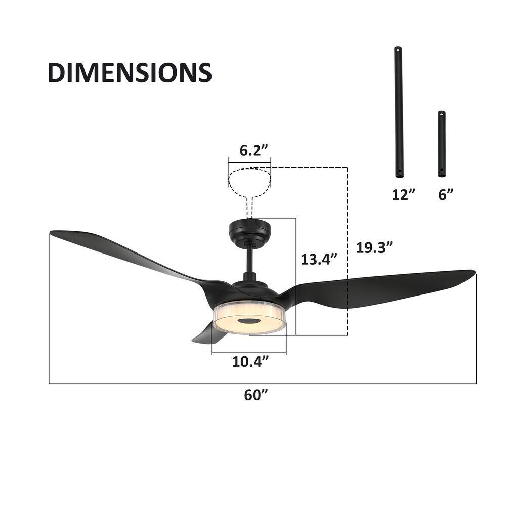 CARRO Finley 60 in. Dimmable LED IndoorOutdoor Black Smart Ceiling Fan Light and Remote Works with AlexaGoogle HomeSiri NS603F-L13-B2