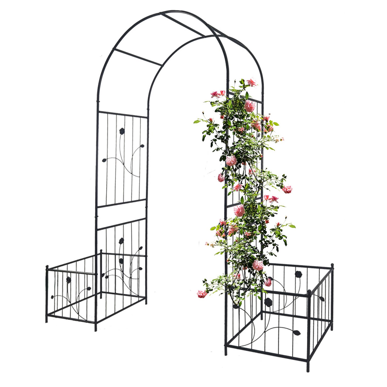 Metal Garden Arch, Garden Arbor with Plant Stand, Climbing Vine Black Frame for Outdoor Wedding