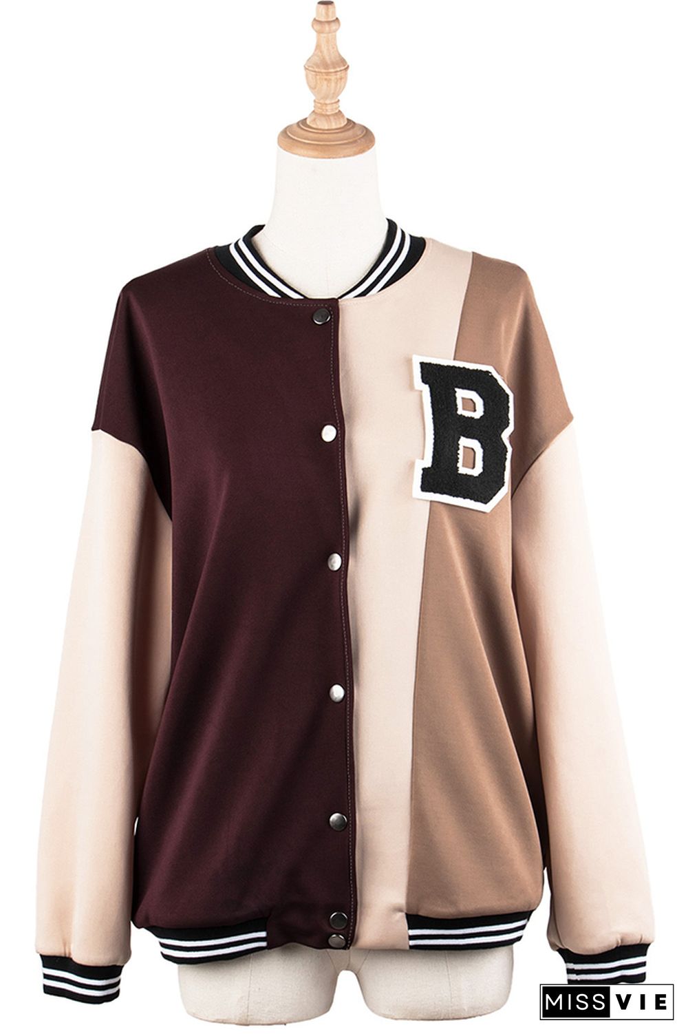 Colorblock Patchwork Stripes Baseball Jacket