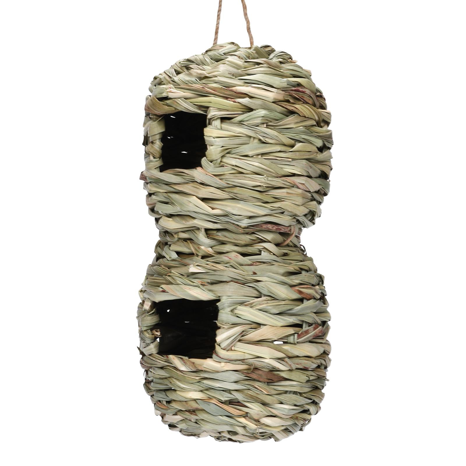 Bird House Grass Hand Woven Cage Shelter Double Hole for Hummingbird