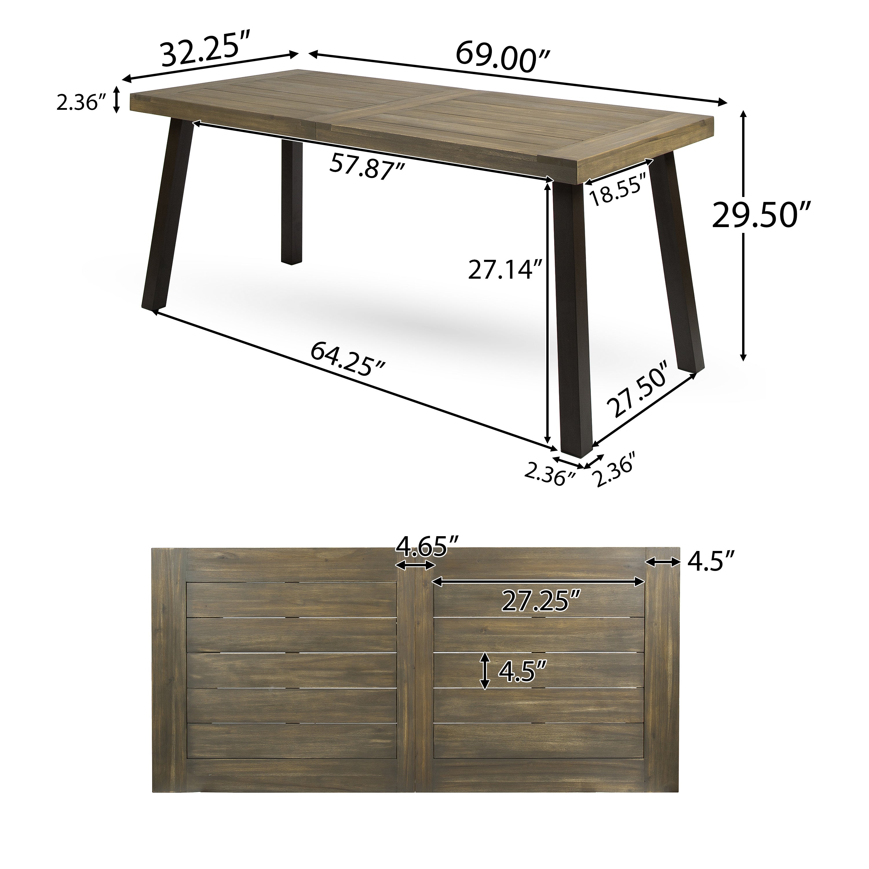 Justin Outdoor Farmhouse Slat-Top 7 Piece Acacia Wood Dining Set with Cushions