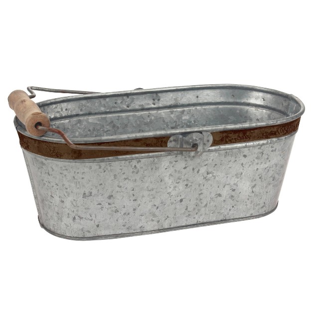 Aged Galvanized Metal Oval Bucket With Handle Gray Stonebriar Collection