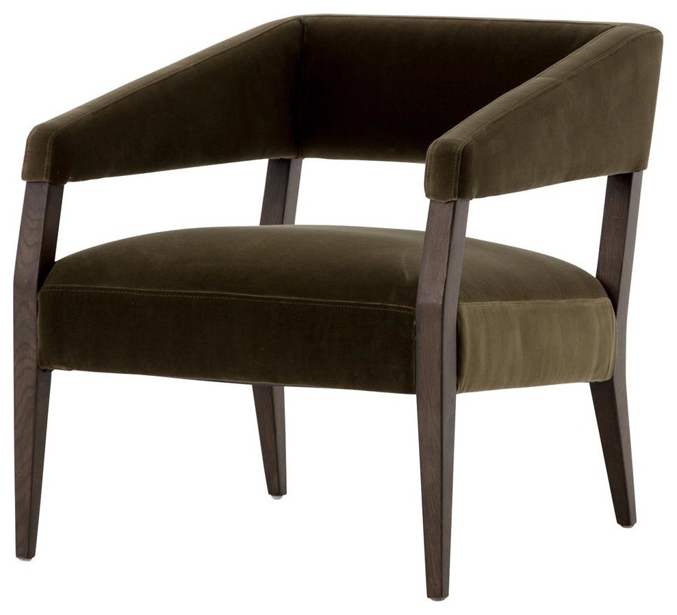 Gary Modern Oak Green Velvet Club Chair   Midcentury   Armchairs And Accent Chairs   by Zin Home  Houzz