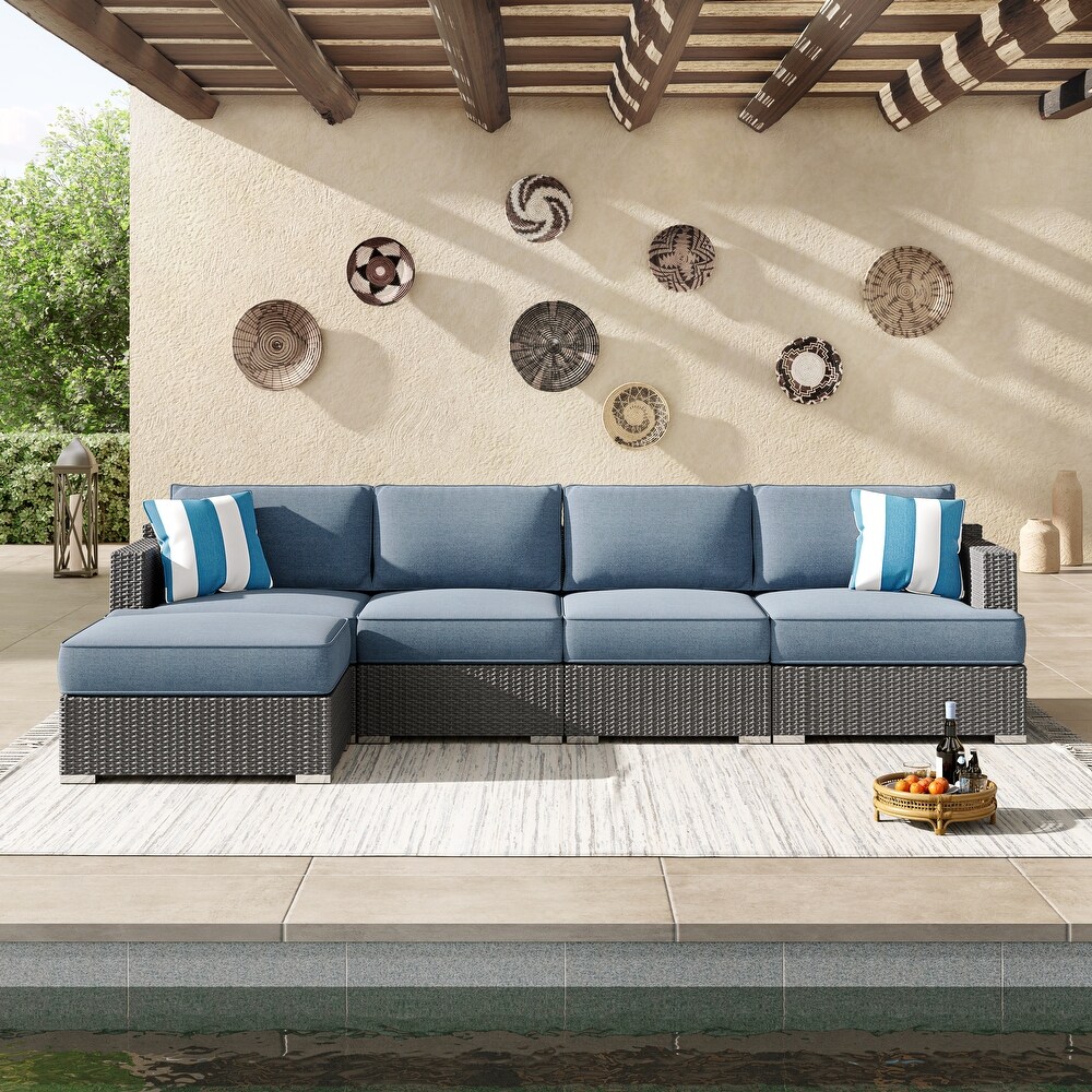 Corvus Ancud 5 piece Wicker Patio Conversation Set with Sunbrella Cushion   Sunbrella Pillows