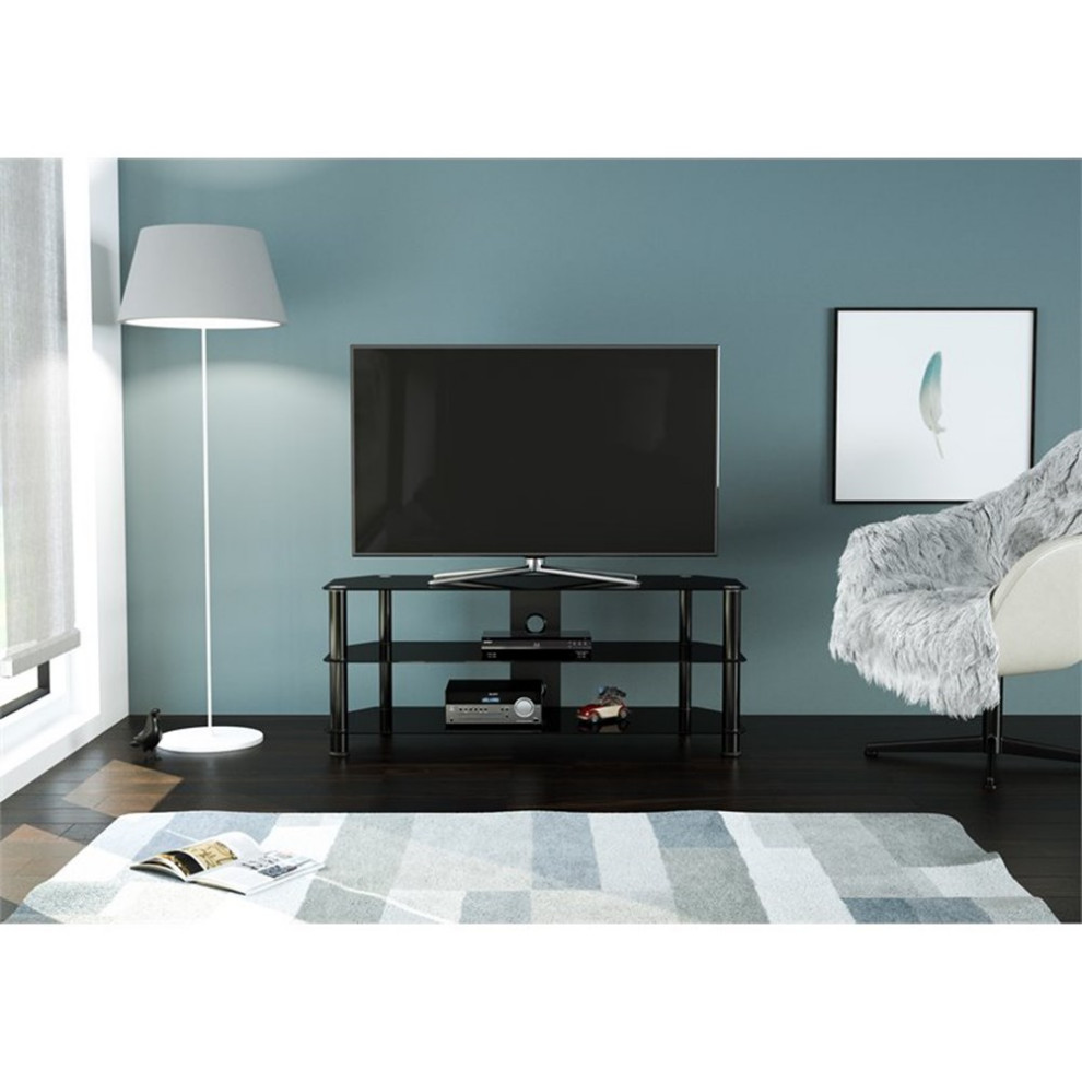 AVF Transitional Steel and Glass TV Stand for 39 quotto 60 quotTVs in Black   Contemporary   Entertainment Centers And Tv Stands   by Homesquare  Houzz