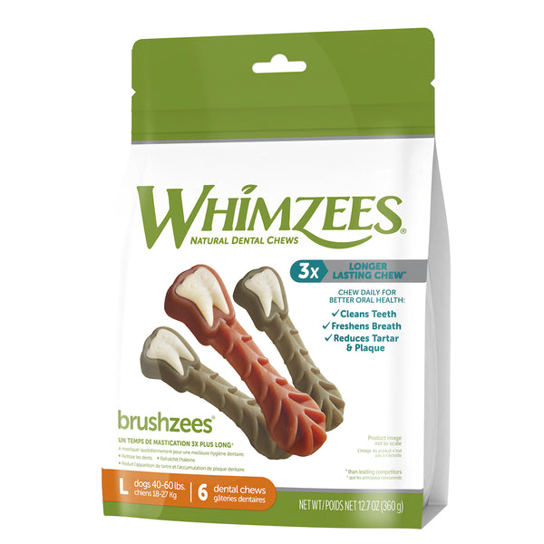 WHIMZEES Brushzees Dental Chews - Large for Dogs 40-60 lbs