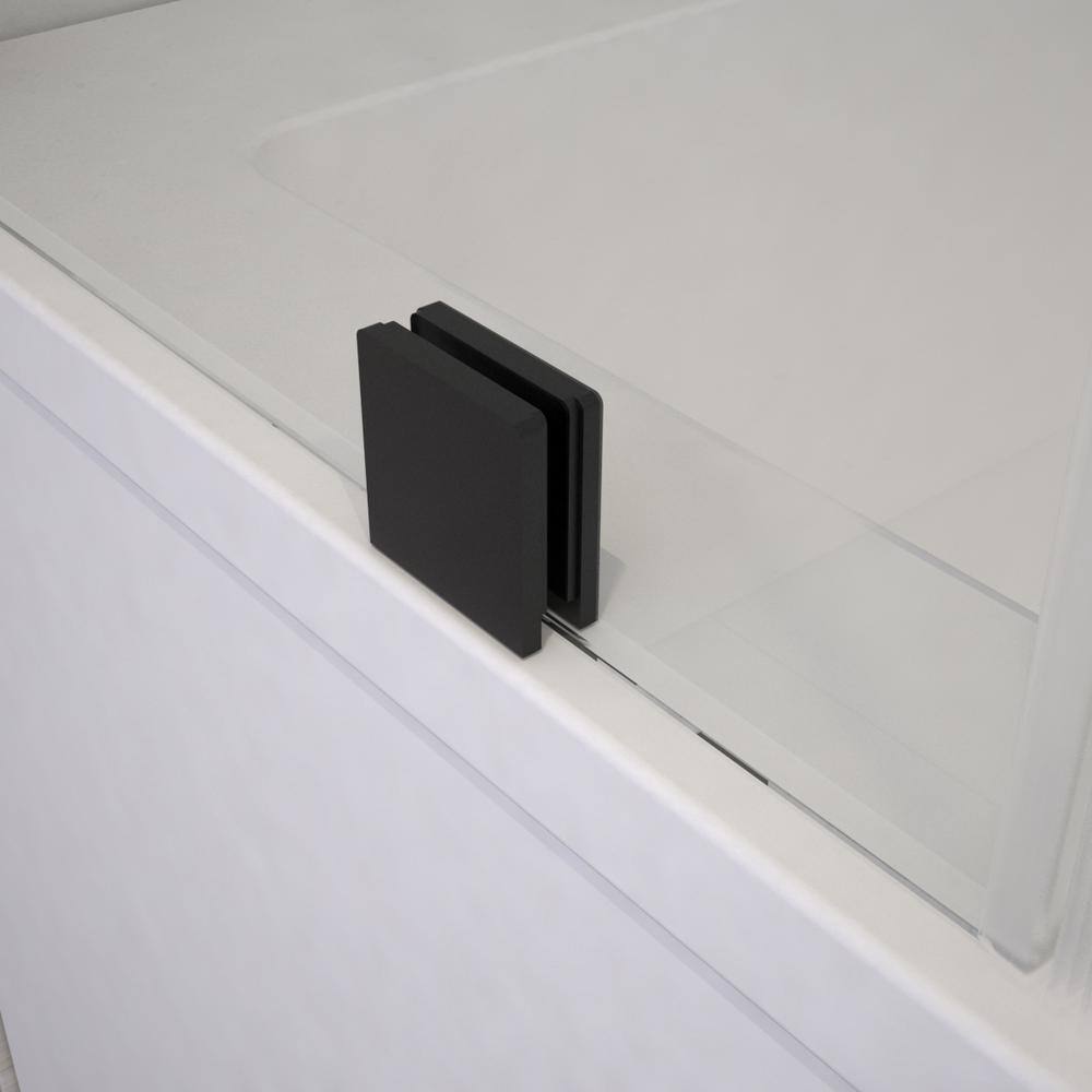 AE Zavana 42 in. W x 55 in. H Pivoting Frameless Tub Door in Black Zavana