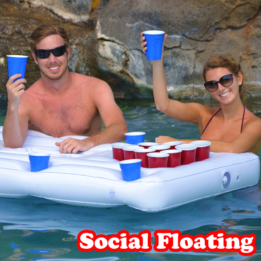 GoPong Inflatable Swimming Pool Party Barge Floating Beer Pong Drinking Table with Cooler - 6 Foot Floating Beer Pong Table