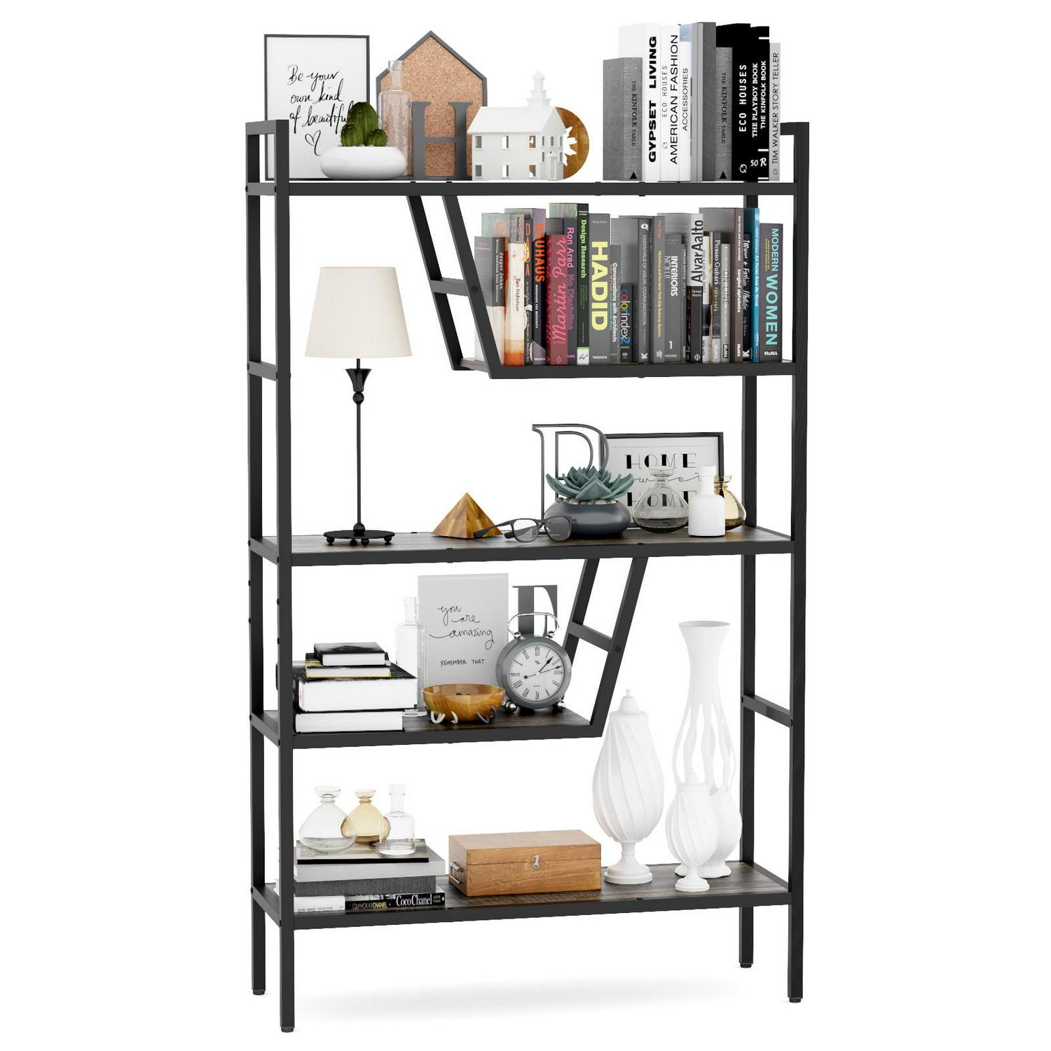 5-Tier Storage Rack， Metal Storage Shelf Adjustable DIY Bookcase for Living Room Bathroom Kitchen Pantry Closet， Oak Black