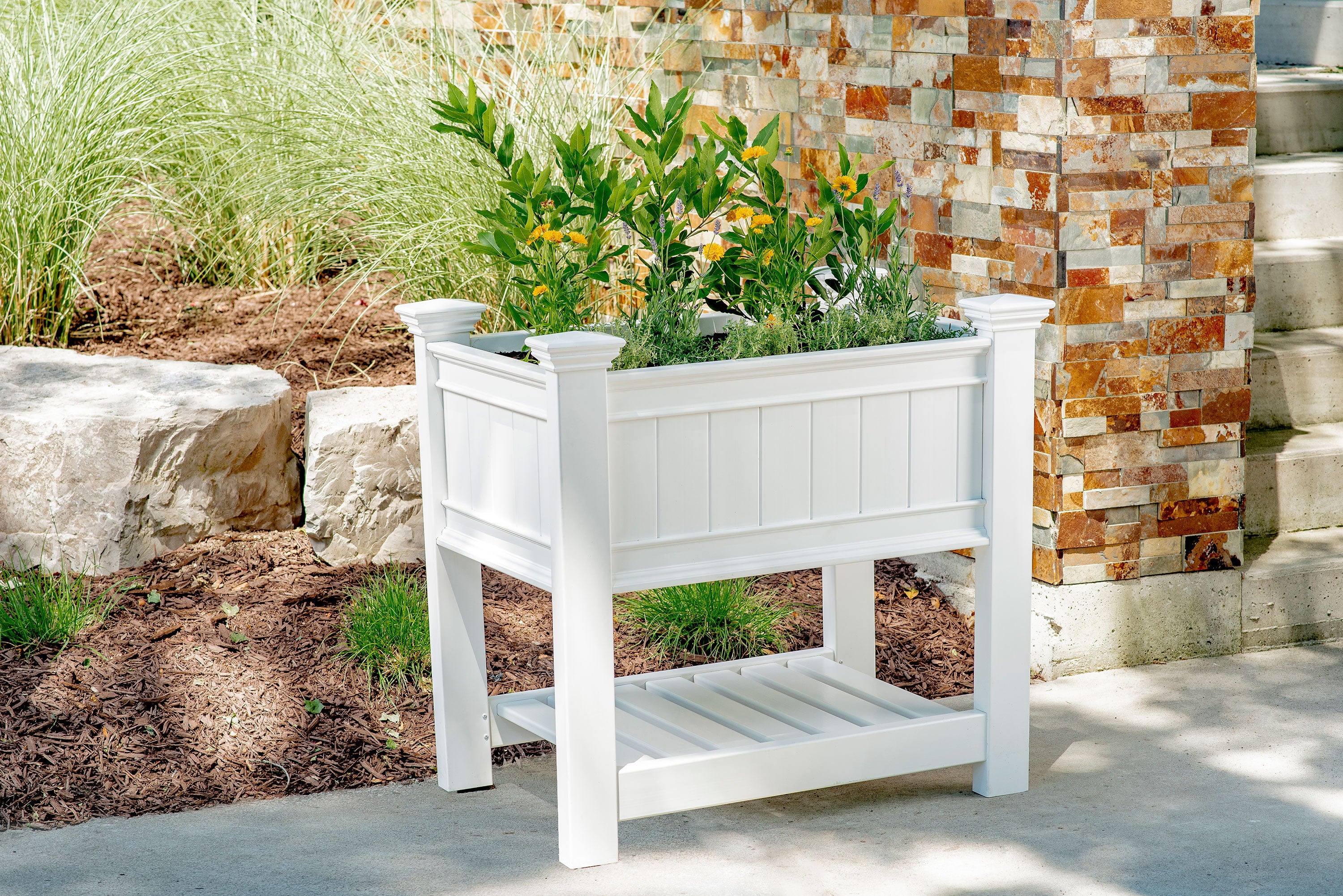 Vita Classic 38 in L x 24 in W x 36 in H Vinyl Cambridge Raised Planter, White, VA68211