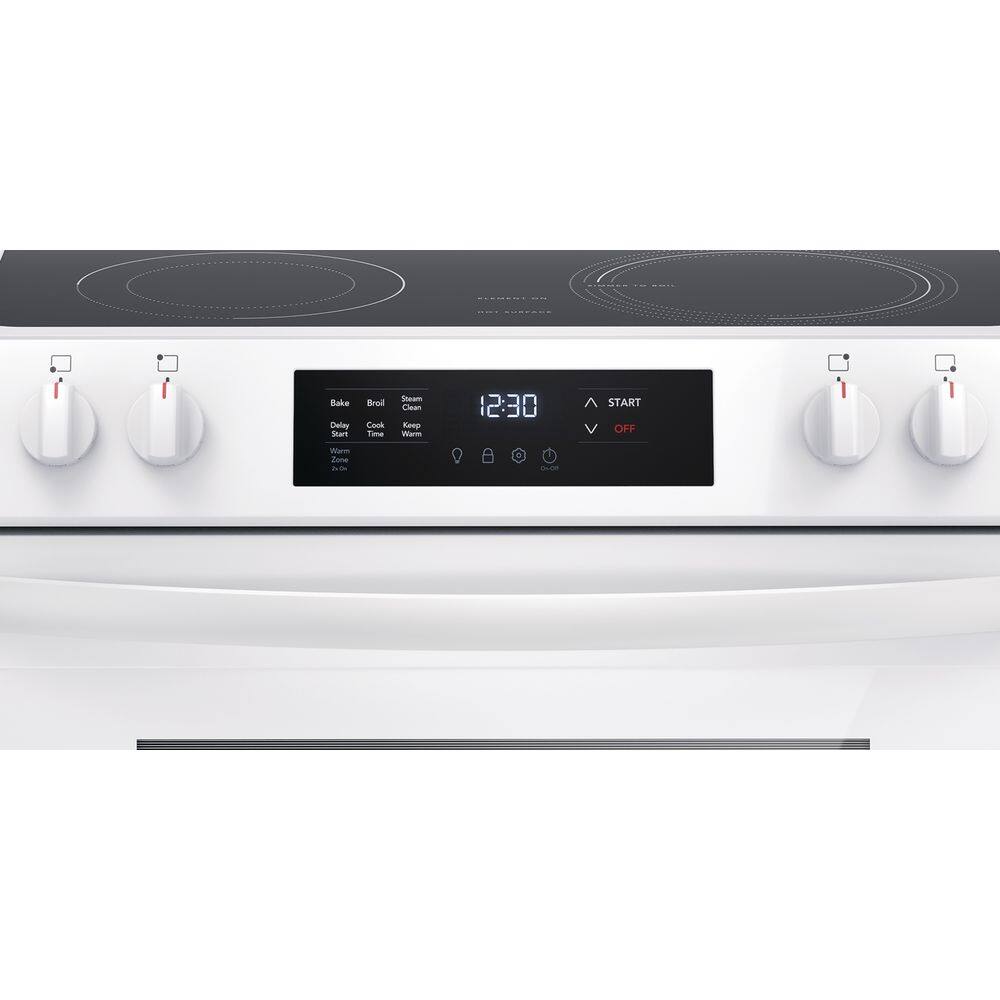 Frigidaire 30 in. 5-Element Slide-In Front Control Electric Range with Steam Clean in White FCFE3062AW