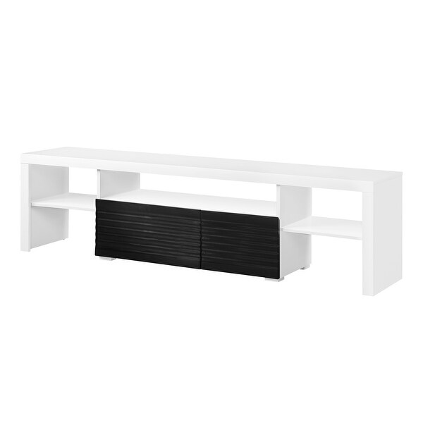 75''L Contemporary High Gloss Buck II Floor Media TV Stand with 3 Open Compartment， 1 Drawer and 1 Drop-Down Door Cabinet