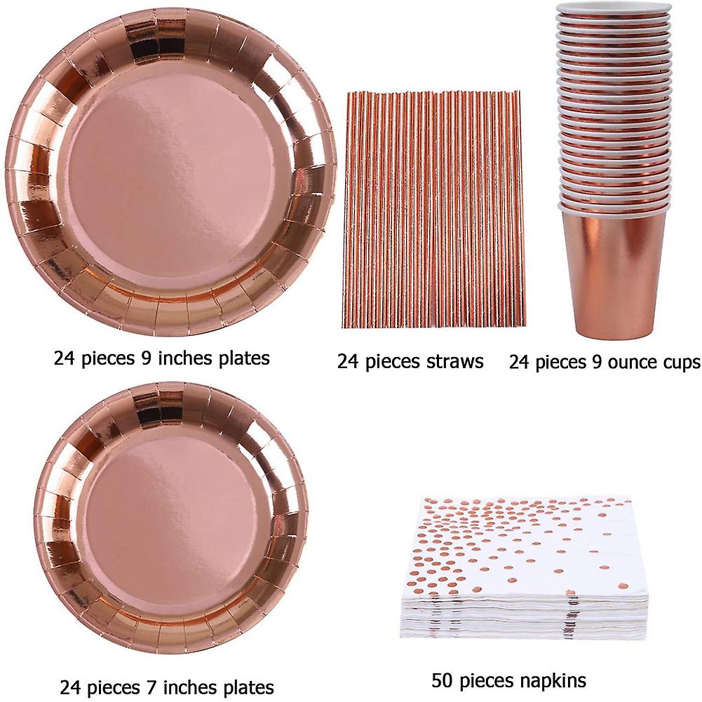 146pcs Rose Golden Paper Cups Plates Straws Set Tableware Birthday Party Decor Wedding Tableware Black