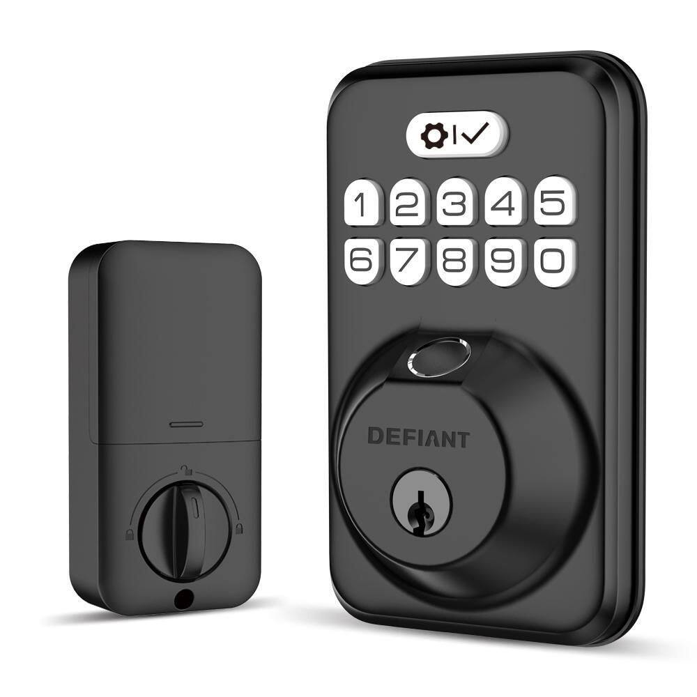 Defiant Single Cylinder Square Electronic Deadbolt Matte Black with Biometric Fingerprint and Keypad DK02A-MB