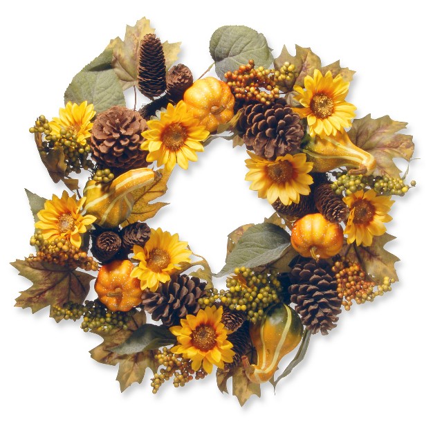 National Tree Company Wreath With Pumpkins And Sunflowers Orange 22 quot