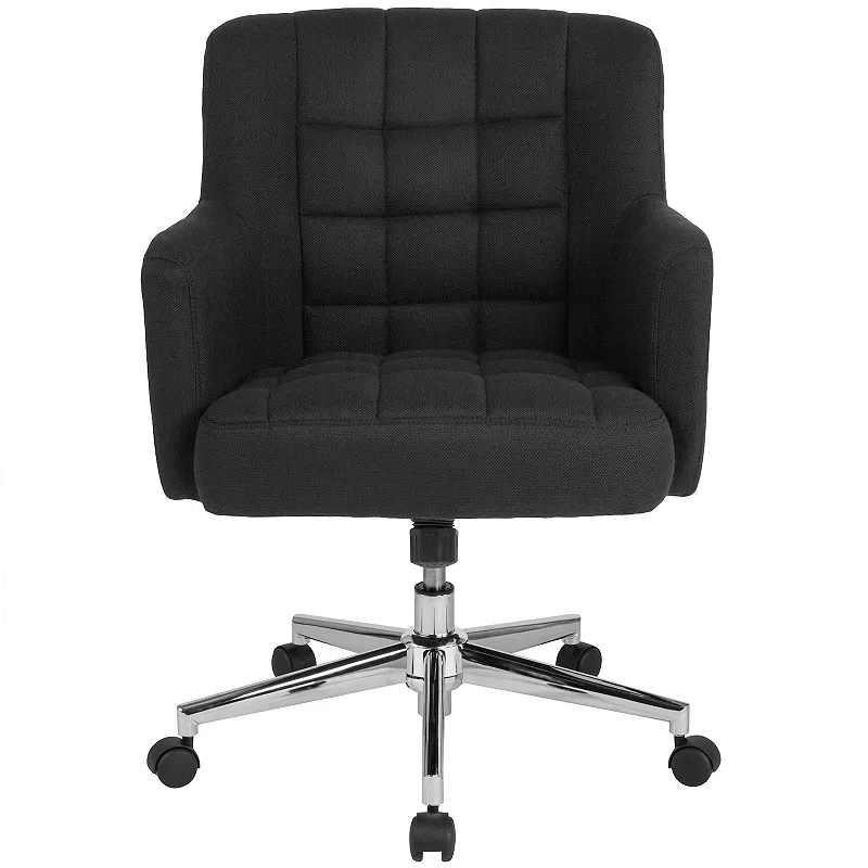 Merrick Lane Henry Ergonomic Mid-Back Home Office Chair with Tufted Black Fabric Upholstery and Swivel Height Adjustment