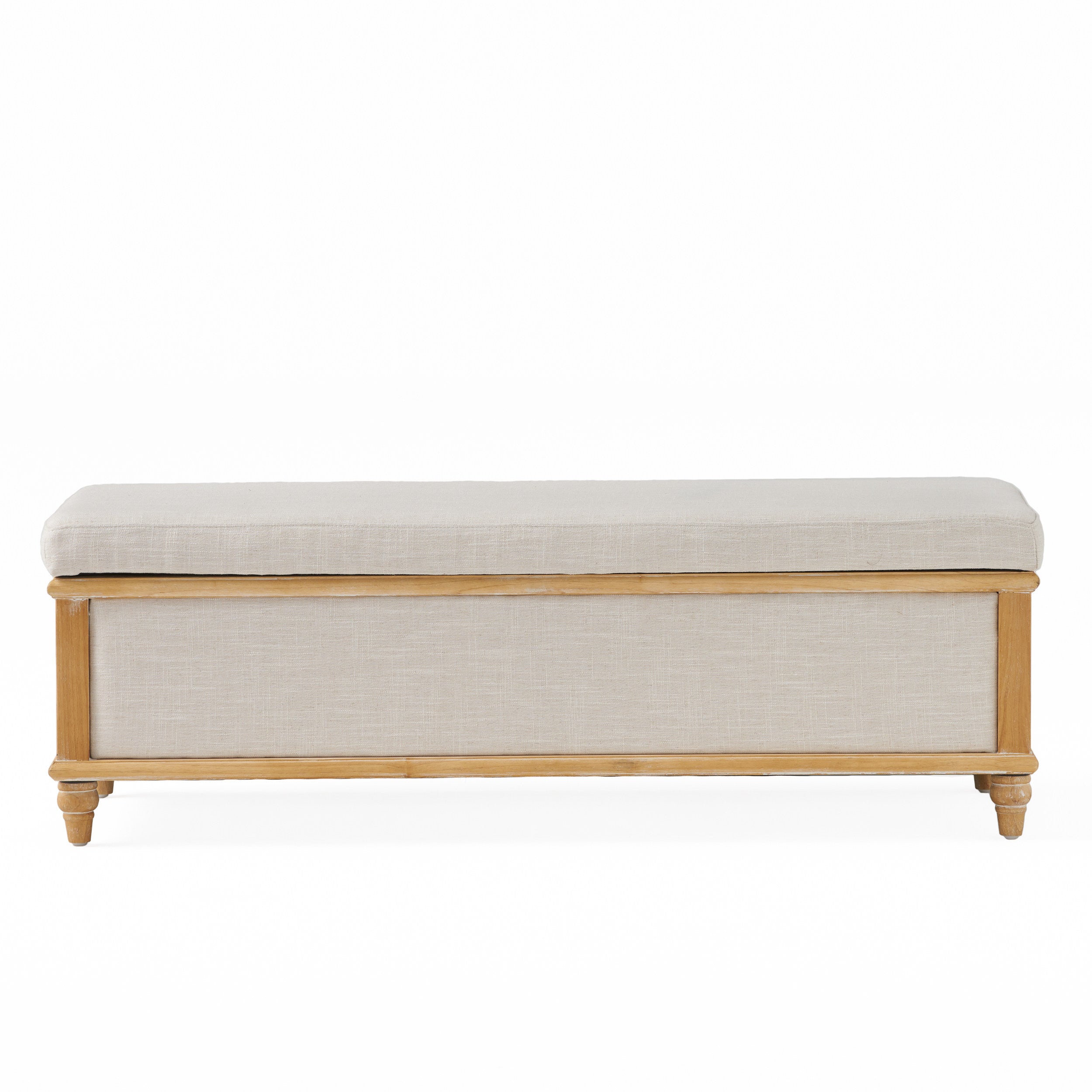 Lombardi French Style Upholstered Light Beige Fabric Storage Ottoman