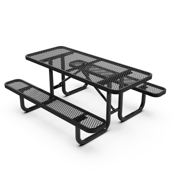 Commercial Grade Expanded Mesh Metal Outdoor Picnic Table with Anchors