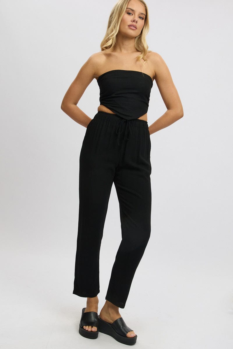 Black Tapered Pants Elasticated Waist