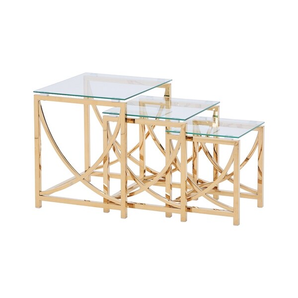 3 Pieces Gold Square Nesting Glass End Tables