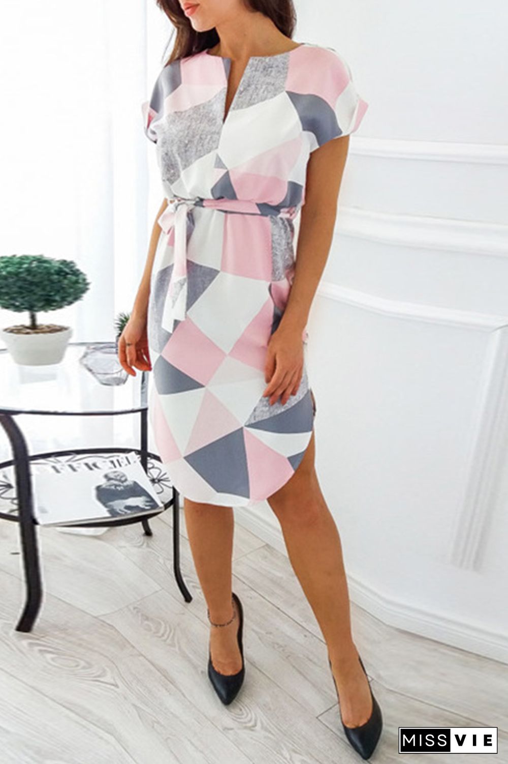 Casual Print Split Joint Irregular Dress Dresses