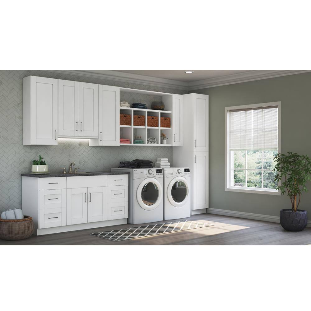 Hampton Bay Satin White Shaker Assembled Pots and Pans Drawer Base Kitchen Cabinet (30 in. x 34.5 in. x 24 in.) KDB30-SSW